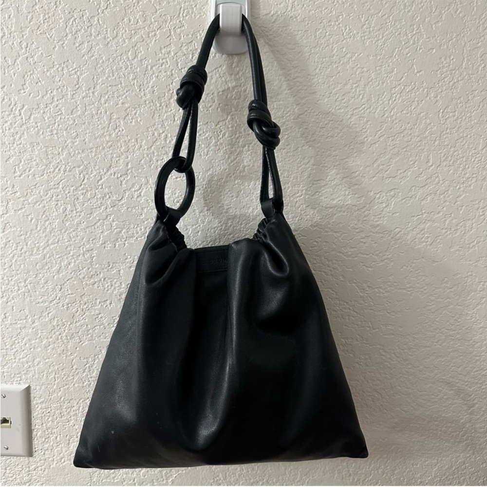 Sequoia Black Leather Knotted Strap Shoulder Bag